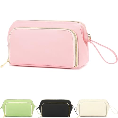 Fammart Travel Makeup Bag, Wide-open Cosmetic Bag Make Up Organizer Case with Brushes Pocket for Women, Large Family Toiletry Bag Skincare Pouch for Toiletries Accessories - color: Oxford - Pink