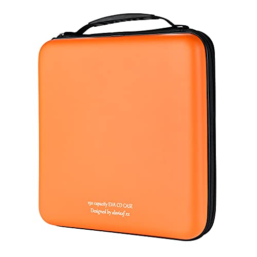 alavisxf xx CD Case, 192 Capacity Protective Zipper Disc Wallet for Car | EVA Shock-resistant, Double Zipper Closure, Portable Handle, DVD Storage Organizer, Anti-Slip Sleeves, for Home Office Travel - color: Orange192, size: 192 Capacity