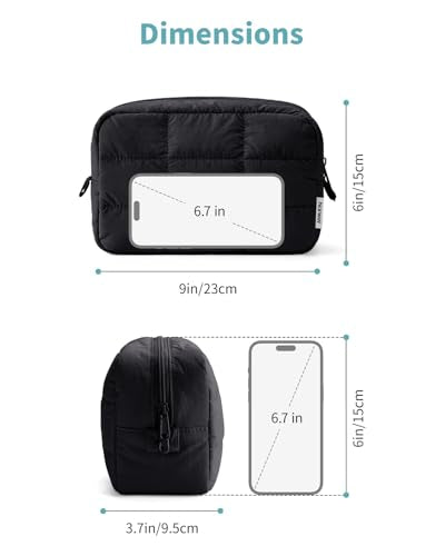 Narwey Puffer Makeup Bag for Women Girl, Quilted Travel Cosmetic Bag Puffy Make Up Bag Organizer, Cute Travel Toiletry Bag for Toiletries (Black) - color: Black