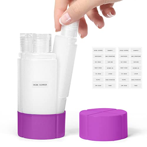 Olatay Travel Bottle, TSA approved 4-in-1 Leak-Proof Bottle, 4 * 60ml/2oz, with 2 Pre-printed Labels for Travel Gym Camping, Carry-On Travel Size Toiletries Shampoo Lotion Bottle for Women Men(Purple) - color: Purple