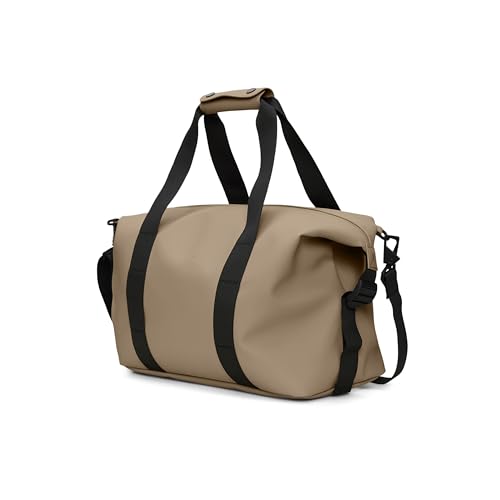 RAINS Hilo Weekend Bag Small - Beige Waterproof Travel Duffel for Men and Women - Compact Black Duffle with Coated Zip, Adjustable Strap, Compression Straps - 2 Year Warranty - color: Beige