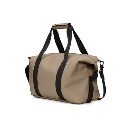 RAINS Hilo Weekend Bag Small - Beige Waterproof Travel Duffel for Men and Women - Compact Black Duffle with Coated Zip, Adjustable Strap, Compression Straps - 2 Year Warranty - color: Beige
