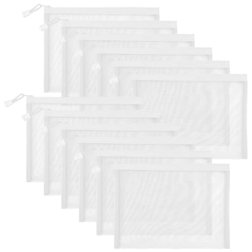 12 Pieces Zipper Nylon Mesh Pouch, Mesh Cosmetic Bags Makeup Bags Pencil Case, Multipurpose Travel Bags for Cosmetic School Office Supplies and Travel Accessories (White, A5) - color: White, size: A5