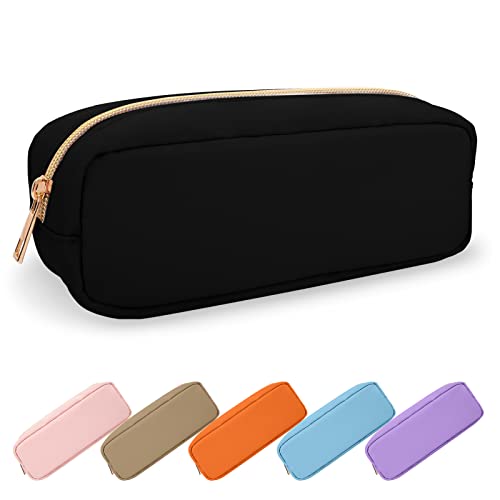 UIXIZQ Waterproof Small Pencil Case Makeup Bag for Purse,Cute Pencil Pouch Preppy Nylon Makeup Brush Holder with Zipper,Girls Portable Storage Case Small Pen Bag for Office(Slim-Black) - color: Black, size: Slim