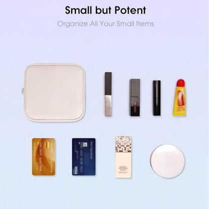 Wandering Nature Small Makeup Bag for Purse Mini Make up Pouch Cute Cosmetic Pouch for Women with Slip-in Pockets Matte Leather, Milky White - color: A2:White