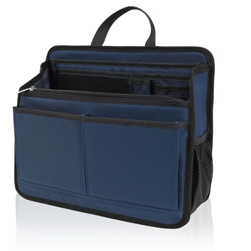 Small Rugged Organizer Insert for Briefcase Tote Shoulder Messenger Bag-19 Pockets,Padded Water-repellent Nylon-Navy - color: Navy, size: Small