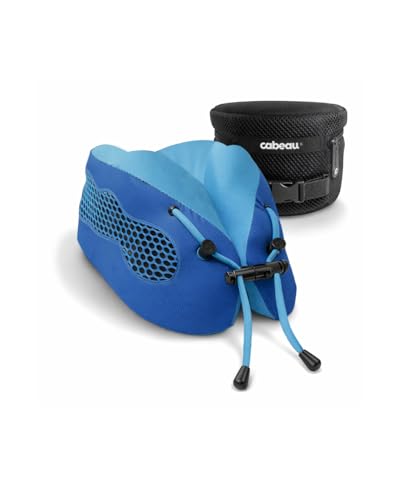 Evolution Cool Travel Neck Pillow by Cabeau - Cooling Airflow Vents, Memory Foam Neck Support, and Adjustable Clasp - Comfort On-The-Go with Carrying Case - Airplane, Train, Car, and Gaming (Blue) - color: Blue