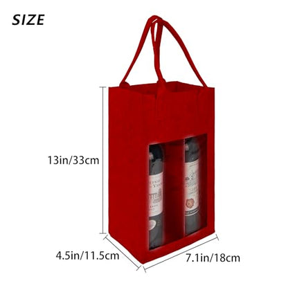 Felt 2-Compartment Wine Bottle Carrier Bag with Handle, Reusable Travel Wine Carry Bag (Red)