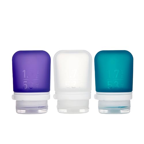 humangear GoToob+ Bottles - Silicone Leak-Proof Travel Tubes for Toiletries, Camping & TSA Carry-On (3-Pack), Small (1.7 fl oz; 53ml), Clear/Purple/Teal - color: Purple/Clear/Teal, size: 1.7 Ounces