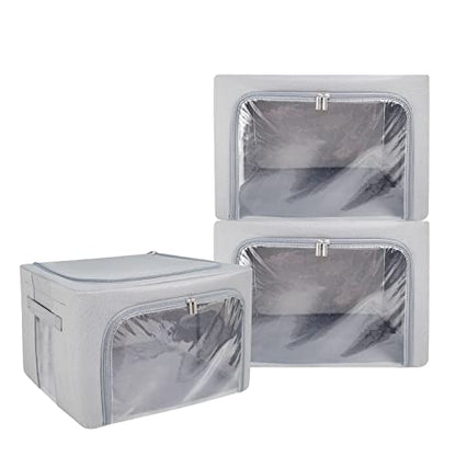 UUBEMM Clothes Storage Bins with Foldable Sturdy Frame,Stackable Storage Box for Closet Shelf Organizers for Seasonal Clothing,Blankets,Towel Bed Sheets,Toys Gift Others (Medium -40L x3PACK, Grey) - size: Medium -40L x3PACK
