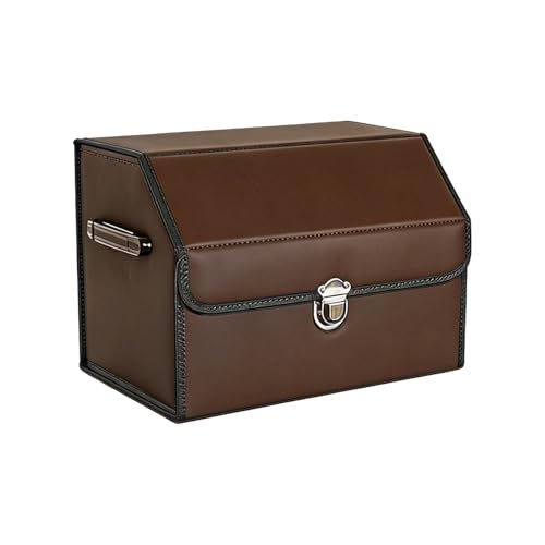 Leather Storage Box Car Trunk Organizer for Trunk SUV Sedan, Leather Foldable Storage Box with Lid (Brown 14.9" L*12.2" W*11.8" H) - size: Brown 14.9"L*12.2"W*11.8" H