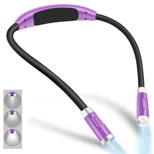 Vekkia Rechargeable LED Neck Reading Light, Book Lights for Reading in Bed, 3 Brightness Levels, Flexible Soft Silicone Arms Comfortable Wear, Long Lasting. Great for Readers, Craft & Knitting - color: Purple