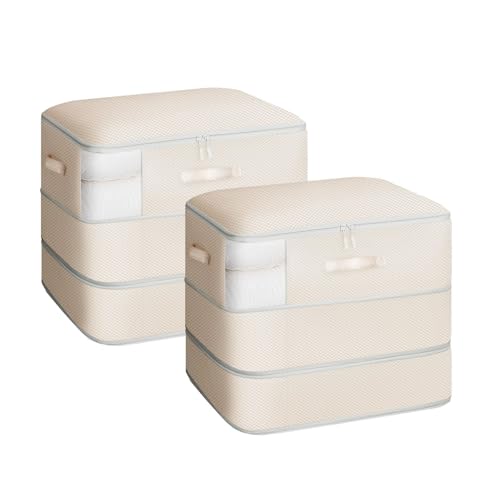 Homsorout 2 Pack Compression Storage Bags - 110L Large Capacity Comforter Storage Bag, 3-Layer Washable Ultra Space Saving Self Compression Organizer Space Bags for Blankets, Sweaters, Sheets, Beige - color: Beige, size: 110L-2 Pack