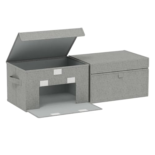 Storage Boxes with Flip Cover, Foldable Bin for Clothes, Cubes with Handles, Decorative Linen Baskets for Home, Bedroom, Closet, 13x9.1x7.9in, Grey, 2 Pack - color: Grey, size: 13x9.1x7.9 in(2 Pack)