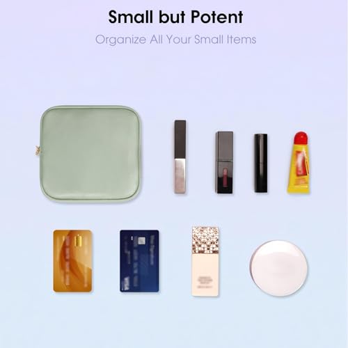 Wandering Nature Small Makeup Bag for Purse Mini Make up Pouch Cute Cosmetic Pouch for Women with Slip-in Pockets Eco Vegan Leather, Green - color: Green
