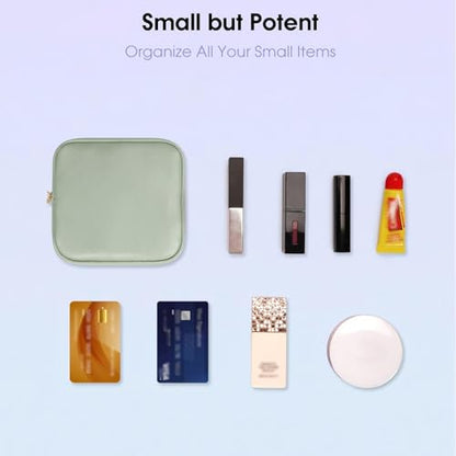 Wandering Nature Small Makeup Bag for Purse Mini Make up Pouch Cute Cosmetic Pouch for Women with Slip-in Pockets Eco Vegan Leather, Green - color: Green