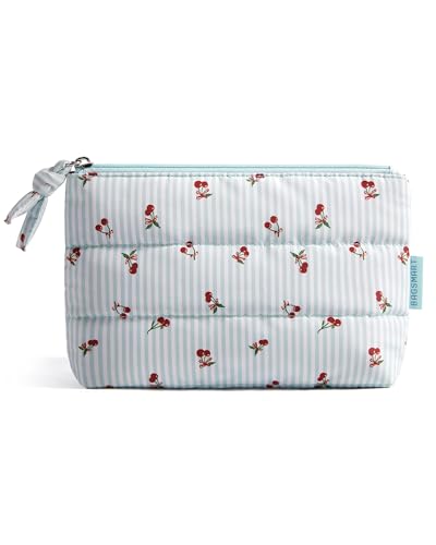 BAGSMART Small Makeup Bag, Puffy Portable Cosmetic Pouch with Charm Zipper, Water-Resistant Travel Organizer for Women (Ditsy Cherry Print, Small) - color: Ditsy Cherry, size: Small