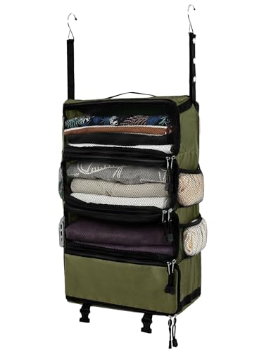 ELEZAY Hanging Packing Cubes All in One Ultra-Light Travel Shelves Portable Compression Organizer Bag Essentials for Carry-on Luggage Suitcase Closet Wardrobe Accessories Medium, Armygreen - color: Armygreen, size: Medium
