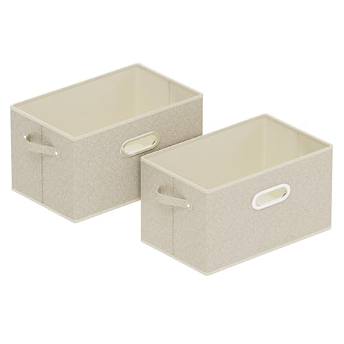 Open Storage Baskets, Collapsible Cube Bins, Fabric Container Organizer with Metal Handles, Boxes for Shelves, Closet, Living Room, 13x9.1x7.9in, Grey and Beige, 2 Pack - color: Beige/Gray, size: 13x9.1x7.9 in(2 Pack)