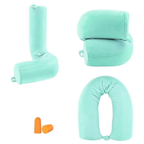 bvya Twist Memory Foam Travel Pillow for Neck, Chin, Lumbar and Leg Support-for Travling on Airplane, Train, Bus or at Home-Adjustable, Bendable Roll Pillow with Washable Cover (Solid-Green) - color: Solid-green