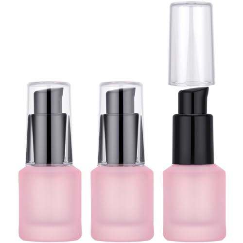 Segbeauty 0.5oz Frosted Glass Lotion Pump Bottles, 3pcs Refillable Travel Size Containers for Lotions, 15ml Pink Glass Small Travel Containers for Creams, Mini Hair Oil Bottle Pump Dispenser Empty - color: Pink, style: 3pcs 0.5oz
