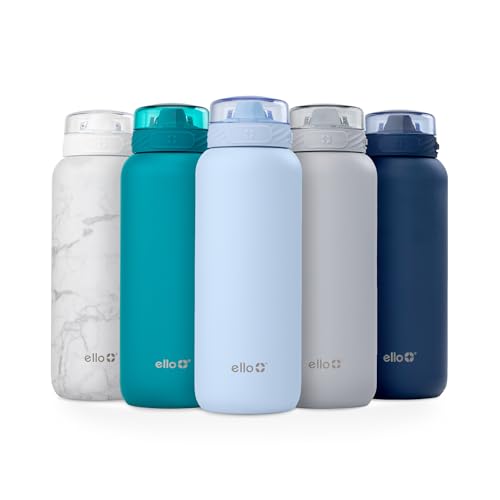 Ello Cooper 40oz Stainless Steel Water Bottle with Straw and Carry Handle, Double Walled and Vacuum Insulated Metal, Leak Proof Locking Lid with Soft Silicone Spout, Reusable, BPA Free, Halogen Blue - color: Halogen Blue, size: 40 Ounces
