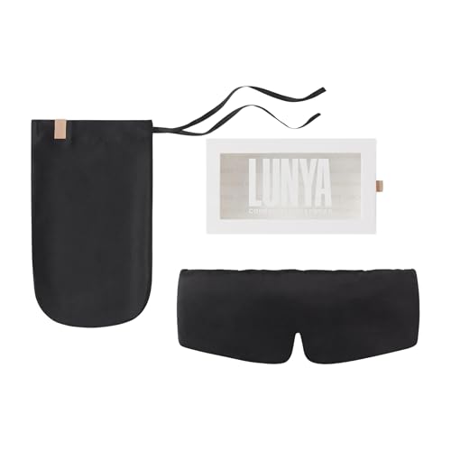 Lunya Washable Silk Sleeping Mask - Thermoregulating Mulberry Silk, Light Blocking and Comfortable Fit – Sleep Mask for Women and Men with Box - Immersed Black - Small - color: Immersed Black - Small, size: Small