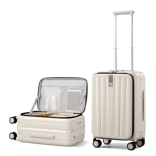 Hanke 20 Inch Carry On Luggage with Wheels PC Hard Shell Suitcase Top Opening Aluminum Frame Travel Luggage Suitcases for Woman Men Gifts.(Ivory White) - color: Ivory White, size: 20 Inch