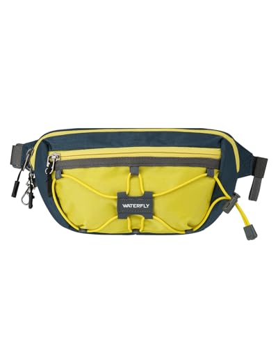 WATERFLY Lightweight Small Fanny Pack: 1.5L Mini Slim Crossbody Waist Belt Hip Bag with RFID Blocking, Anti-Theft & Water Resistant Pouch for Women Men Travel Hiking Running Walking EDC - color: Yellow-Blue