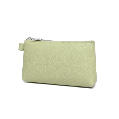 30 Color PU Faux Leather Travel Toiletry Bag for Women, Mini Cosmetic Pouch Organizer with 2 Dividers, Easy Clean Makeup Bag for Purse, Gift Idea (PU Faux Leather/Sage Green) - color: PU/Sage Green