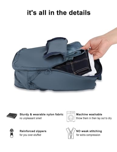 4 Set Compression Packing Cubes, Expandable Travel Organizer Bags, Water-Repellent Nylon, Space-Saving Luggage Set for Suitcase, Carry-on, Home Storage (4, Blue, Compression) - color: Blue