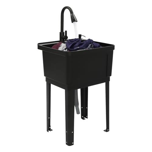 Utility Sink Extra-Deep Laundry Tub, Utility Sink Laundry Tub with 360° Rotatable High Faucet, Heavy Duty Floor Mounted Freestanding Wash Station for Restaurants, Laundries, Stores (Black) - color: Black, 19.7 x 18.9 x 33.1in