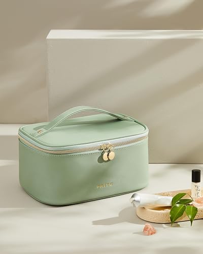 Prite Makeup Bag, Large Capacity Cosmetic Bag for Women and Girls, Waterproof PU Leather Travel Makeup Case, Toiletry Organizer with Handle and Divider for Skincare and Brushes - Green - color: Green