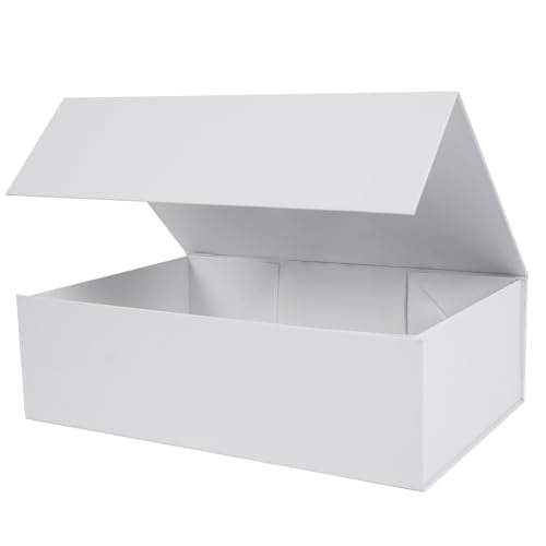 Aimyoo White Gift Box, 13.8x9x4.3 in Presents Box with Lids Magnetic Closure Rectangle Collapsible for Groomsman Proposal Box, Wedding, Birthday Gift Packging 1 Pack - color: White, size: 1 count (Pack of 1)