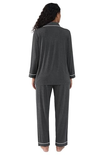 Cherrydew Women Bamboo Viscose Pajama Sets Super Soft Comfy Breathable Cooling Sleepwear Long Sleeve Button Down Loungewear - color: Charcoal, size: Large