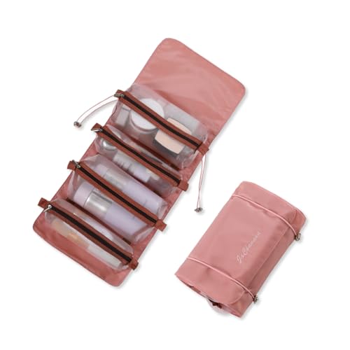 LumiSyne 4 In 1 Detachable Toiletry Bag Hanging Roll-Up Makeup Bag Large Capacity Travel Wash Bag Mesh Cosmetic Bag Portable Foldable Toiletry Bag Waterproof Cosmetic Organizer Bag For Travel Daily - color: Pink