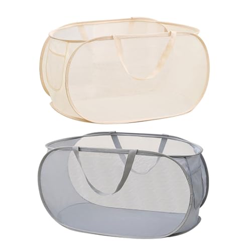 2 Pcs Mesh Popup Laundry Hamper, Opening Laundry Basket,Popup Laundry Basket with Durable Handles,Foldable Pop-up Mesh Hamper Dirty Clothes Basket for Clothes & Laundry-Home Organization - color: Blue2