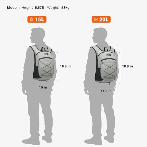 Ultra-Light Soft Daypack 15L/20L, Cushioned Breathable Back Panel Backpack, Lightweight Packable Travel Backpack (Gray, 15L) - color: Gray, size: 15L