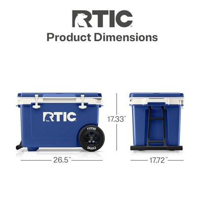RTIC 52 Quart Ultra-Light Wheeled Hard Cooler Insulated Portable Ice Chest Box for Beach, Drink, Beverage, Camping, Picnic, Fishing, Boat, Barbecue, 30% Lighter Than Rotomolded Coolers - color: Cobalt & White