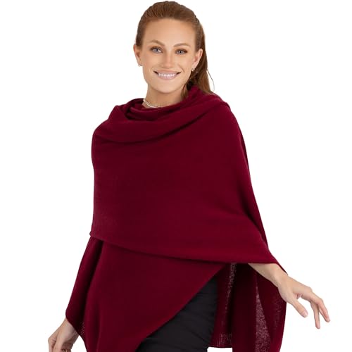 Velanio Cashmere 100% Cashmere Knitted Wrap Pashmina Shawl Extra Large Scarf Stole for Women Travel - color: Maroon