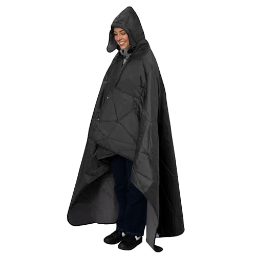 Large Outdoor Waterproof Blanket Extra Thick Fleece Stadium Blanket for Camping, Car, Pet, Picnics - Windproof, Wearable, Machine Washable 80" x 58" (Black Gray,Hooded) - color: Hooded-black Gray