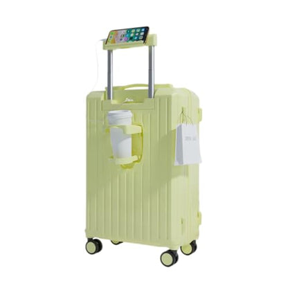 Carry-on Luggage with Cup Holder & USB Charging Port, Hard Side Luggage with Spinner Wheels, Lightweight Luggage for Travel, Business, School (Yellow, Carry-On 20-Inch) - color: Yellow