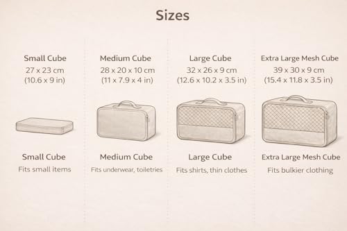 4-Piece Travel Packing Cubes Set for Suitcases - Lightweight Mesh Luggage Organizers - Beige Travel Essentials Bag Set for Clothes, Underwear, and Toiletries (Minimalist Neutral Design)
