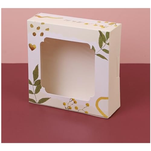 20 Pack Bakery Boxes with Window Small 6x6x2 inch for Cookie, Candy, Pastry, Brownie, Chiffon Cake, Tart, Pie, Waffle (Cream - Marigold) - color: Cream - Marigold