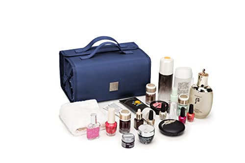 ROYALFAIR Roll Up Makeup Bag, Travel Toiletry Bag for Women with 4 Clear TSA Approved Pouches, Hanging Travel Organizer, Folding Cosmetic Bag for Men and Women - color: Navy
