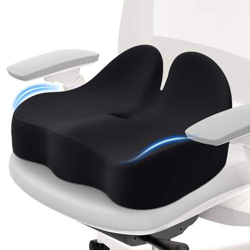 Cushzone Memory Foam Seat Cushion for Office Chair, Ergonomic Coccyx Cushion for Desk Chair, Tailbone Support Pillow for Long Sitting, Non-Slip Seat Pad for Home, Car, Gaming Chair (Black, X-Large) - color: Black, size: Extra Thick 3"