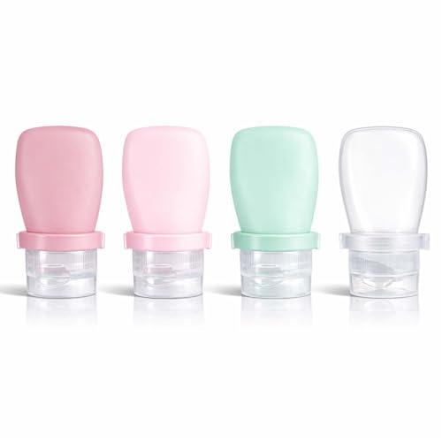 2 oz Travel Bottles, Leakproof Silicone Squeeze Bottle Mini Travel Size Container for Toiletries Lotion Shampoo and Conditioner Liquid Salad Dressing to go Condiment, TSA Approved, 4 Pack - color: Pink, Green, Clear, size: 2 oz