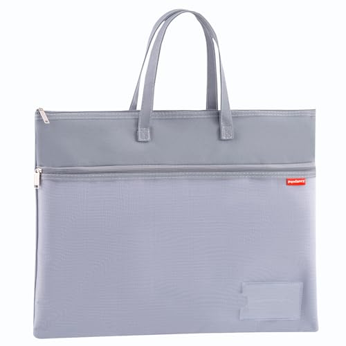 Pendancy Mesh Zipper Pouch A3 Size, Large Double Pocket Waterproof File Bag with Handle, 13x17 in Foldable Document Storage for Puzzle Project/Cross Stitch/Travel/Office（Advanced Gray） - color: Dark Gray, style: DIY Label Type A3 Size(13x17in)