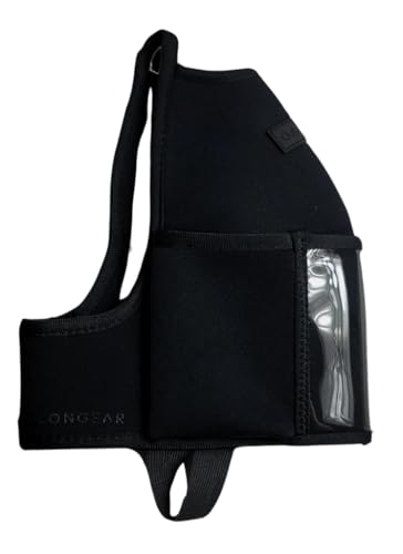 Half-Gallon Fitness Hydration Cover | Neoprene Insulated Cooling & Portable Gym Water Bottle Carrier | CASE with Storage Pockets - color: BLACK NEOPRENE POCKETS