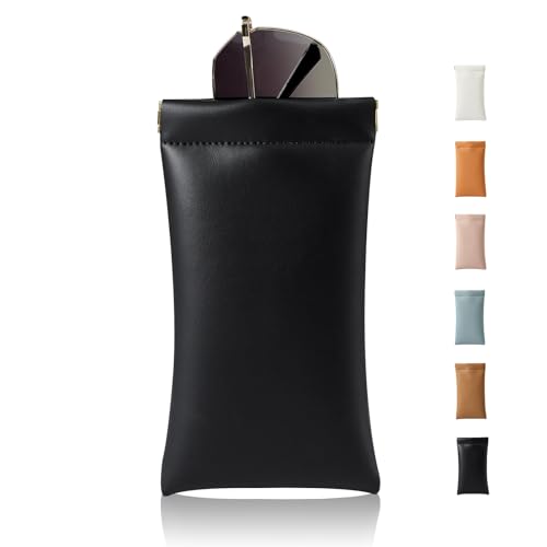 Squeeze Top Sunglass Case, New Organosilicon Soft PU Leather Eyeglass Glass Case Travel Large Sunglasses Pouch - color: Black